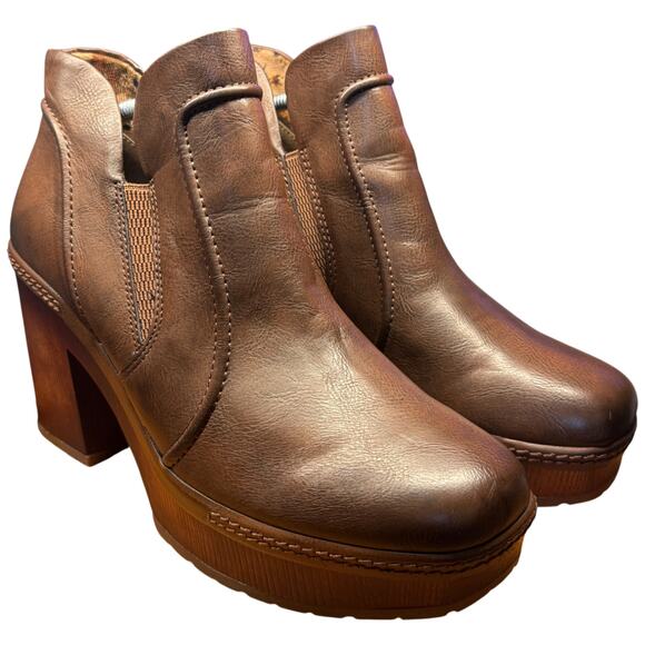 KORK Ease Robin Women's 8 Cognac Platform Clog Booties Chunky Lug Sole - Picture 7 of 13